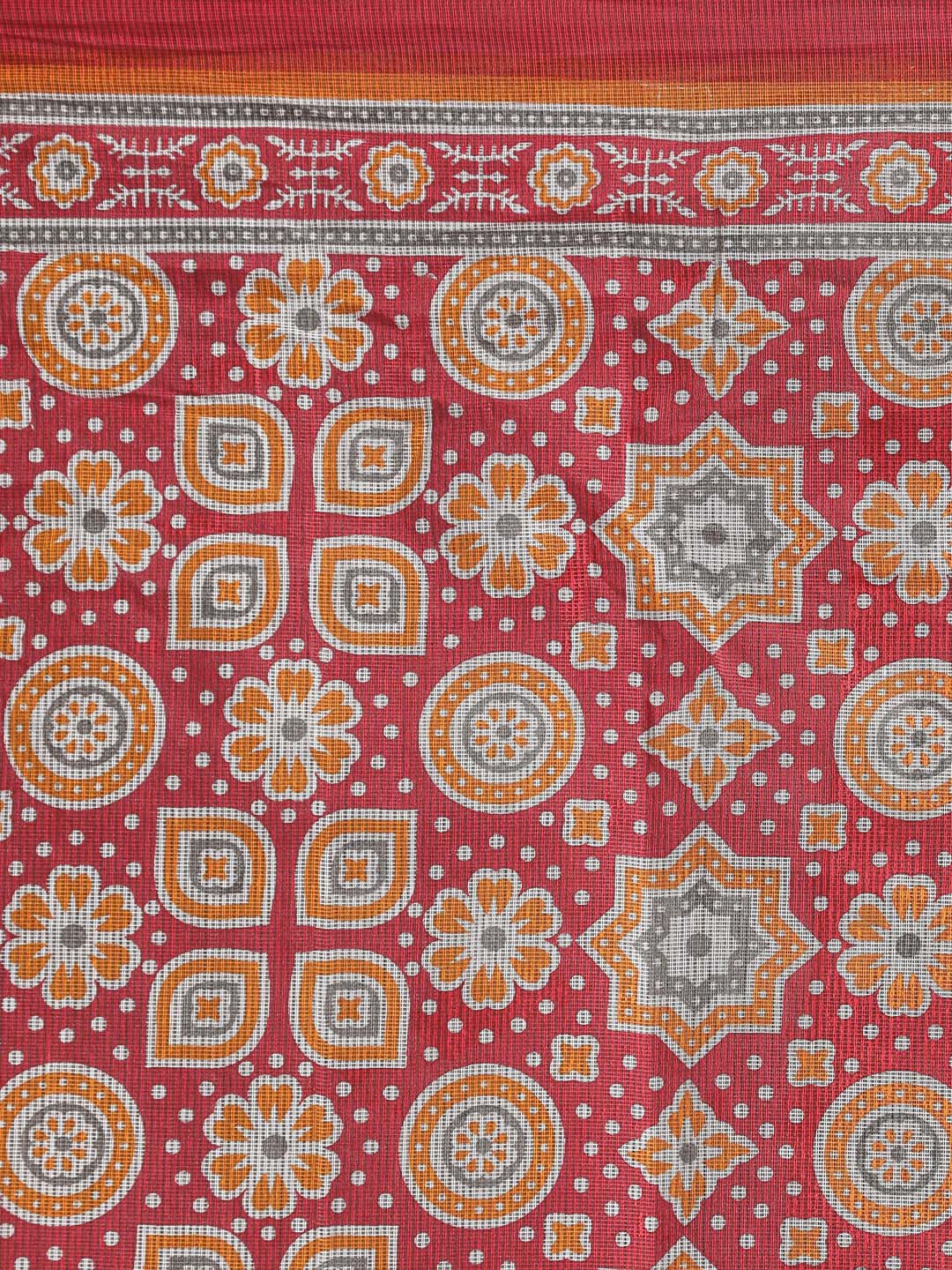 Indethnic Printed Super Net Saree in Maroon - Saree Detail View