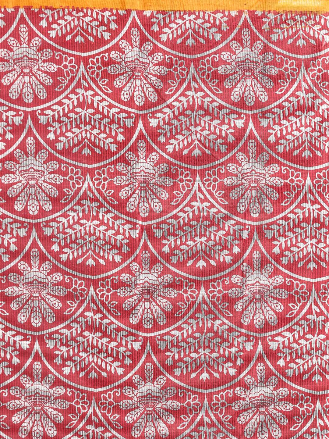Indethnic Printed Super Net Saree in Maroon - Saree Detail View