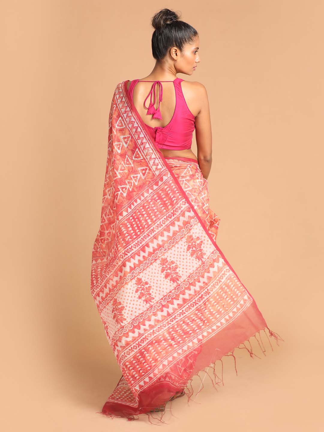 Indethnic Printed Super Net Saree in Maroon - View 3