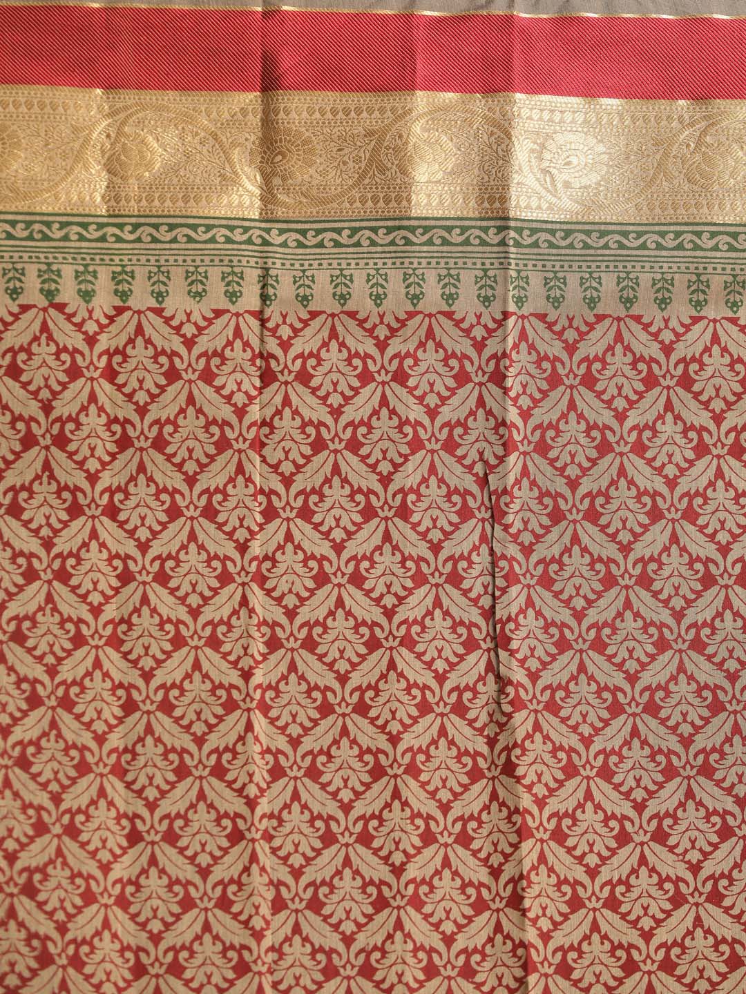 Indethnic Printed Cotton Blend Saree in Maroon - Saree Detail View