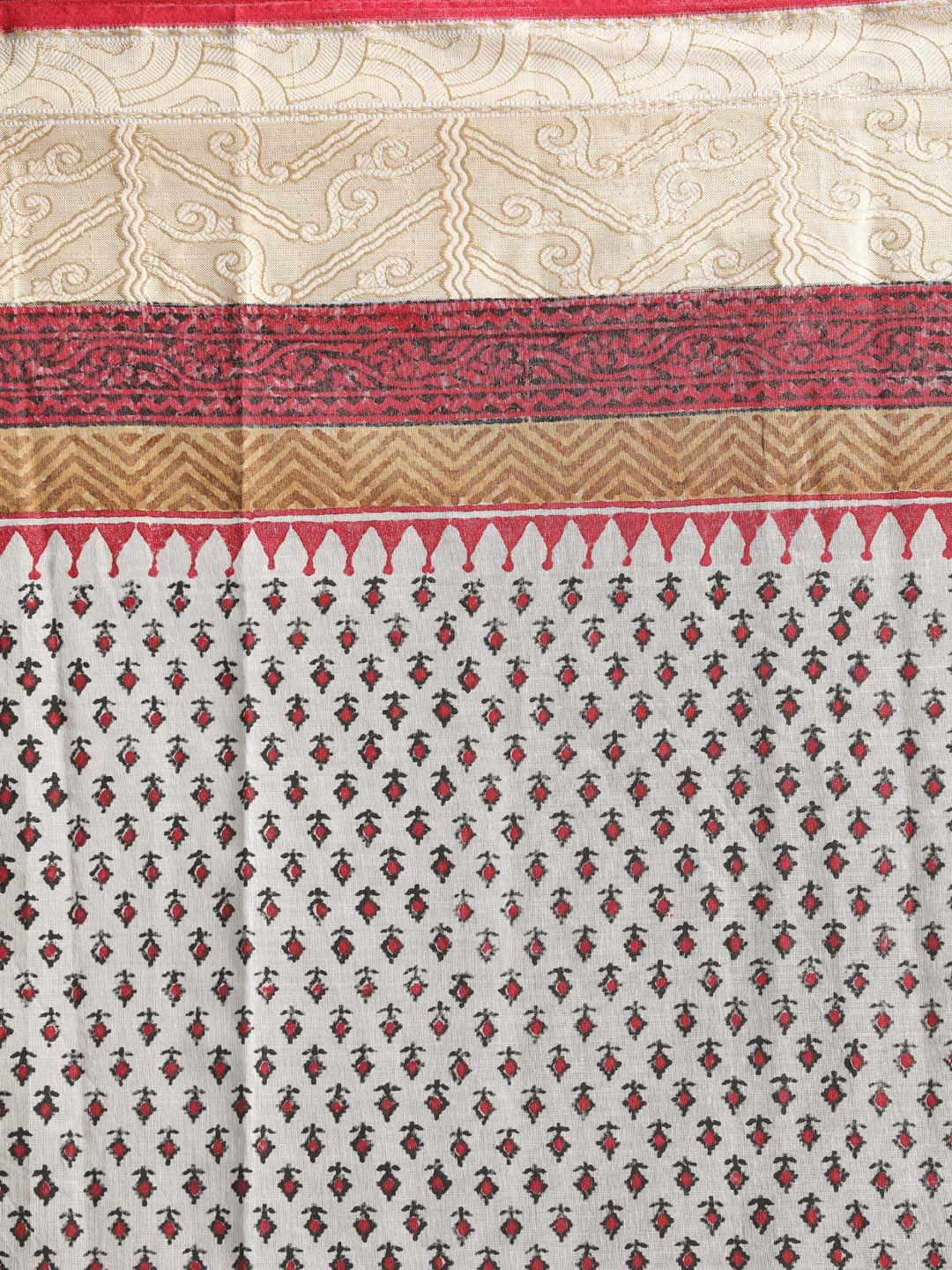 Indethnic Printed Cotton Blend Saree in Maroon - Saree Detail View