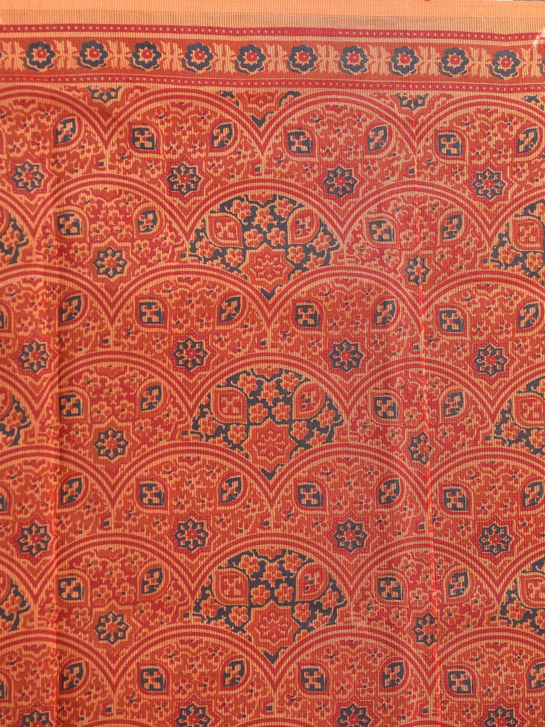 Indethnic Printed Super Net Saree in Mustard - Saree Detail View