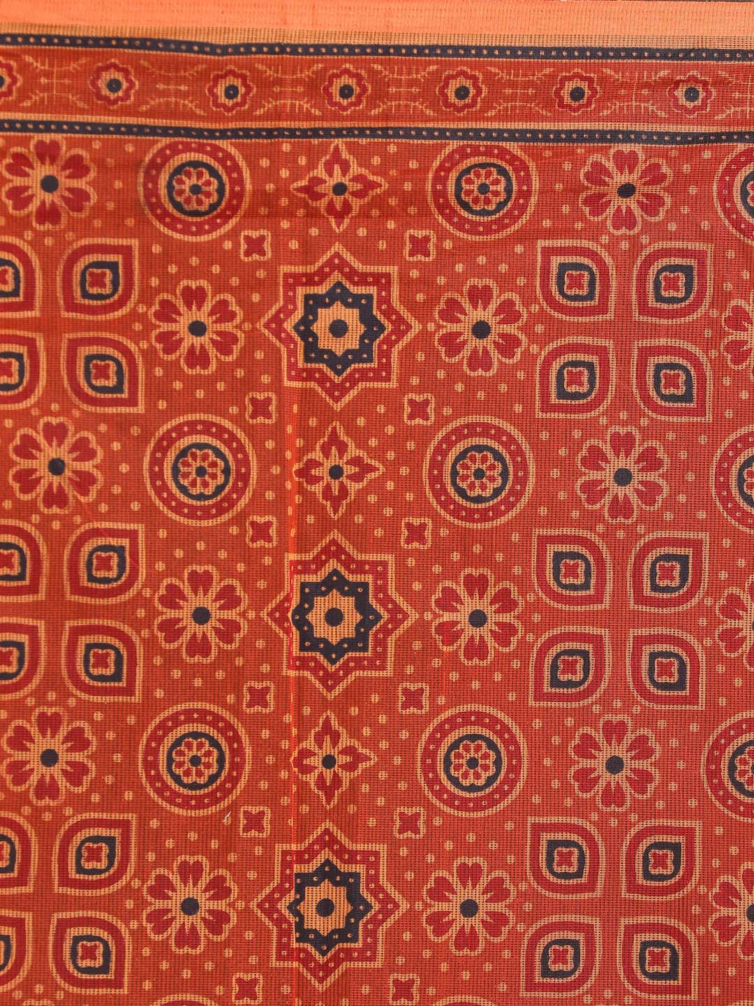 Indethnic Printed Super Net Saree in Mustard - Saree Detail View