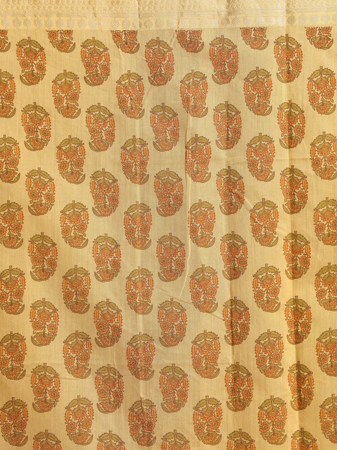 Indethnic Printed Cotton Blend Saree in Mustard - Saree Detail View