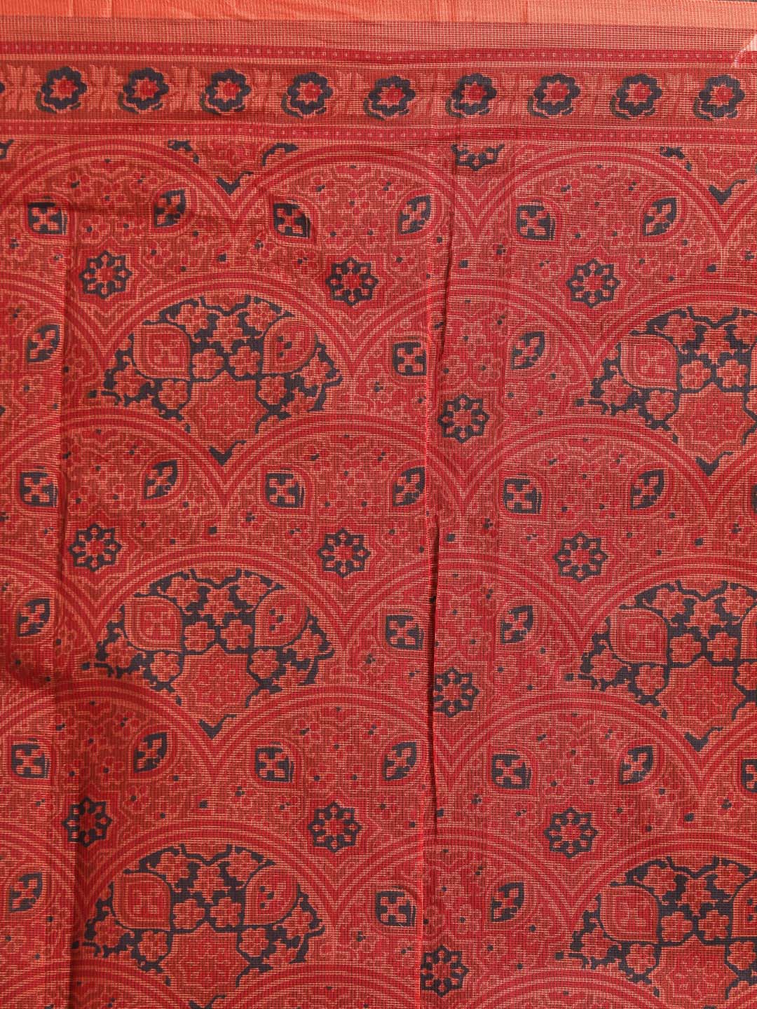 Indethnic Printed Super Net Saree in Rust - Saree Detail View