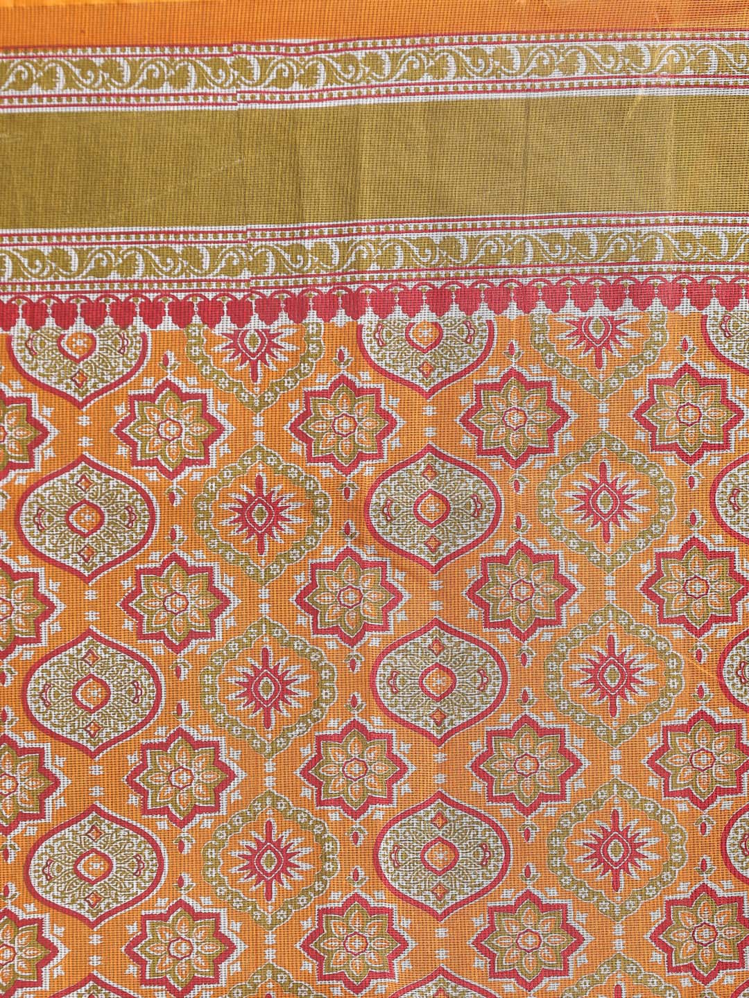 Indethnic Printed Super Net Saree in Yellow - Saree Detail View