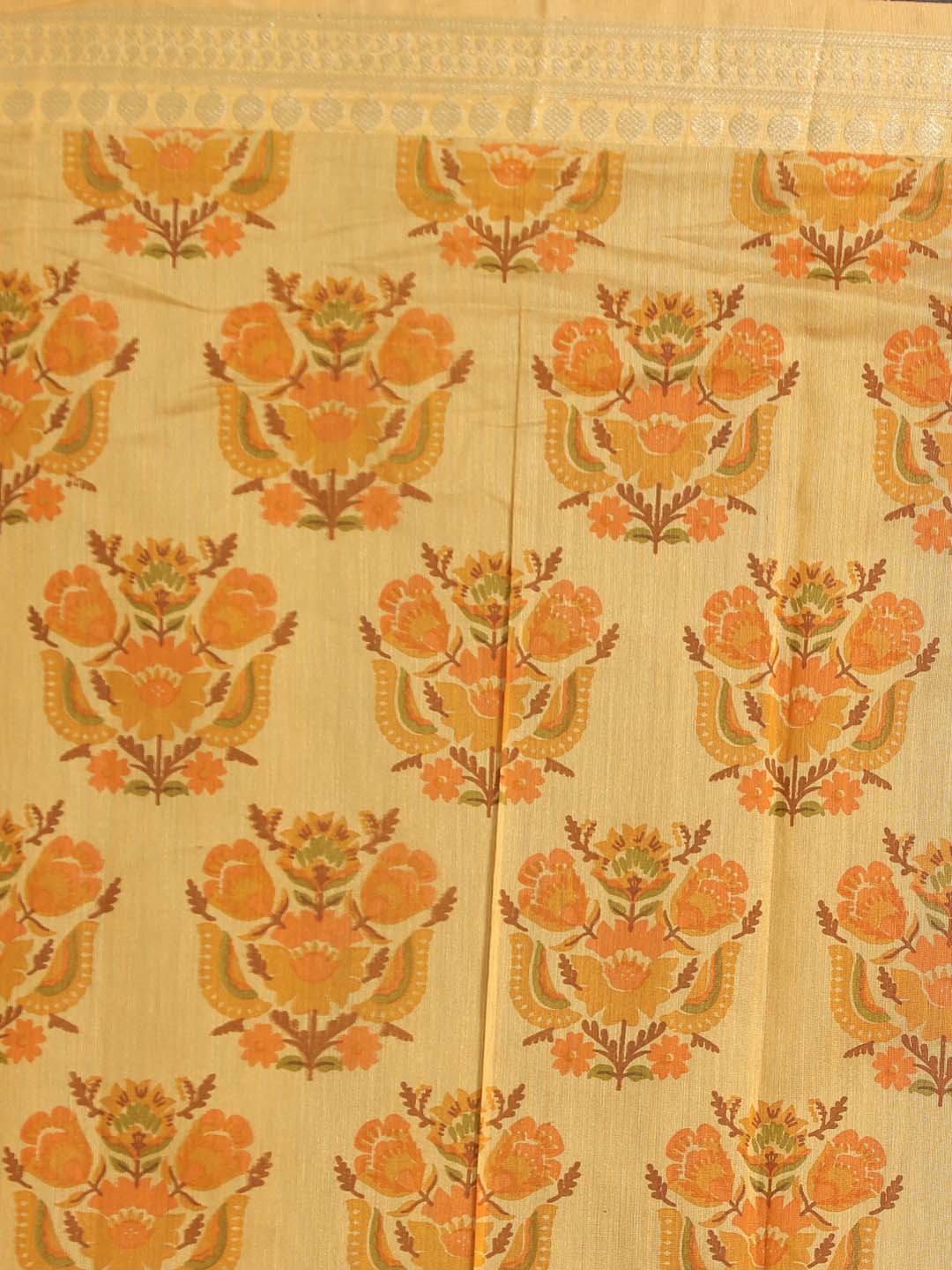 Indethnic Printed Cotton Blend Saree in Yellow - Saree Detail View