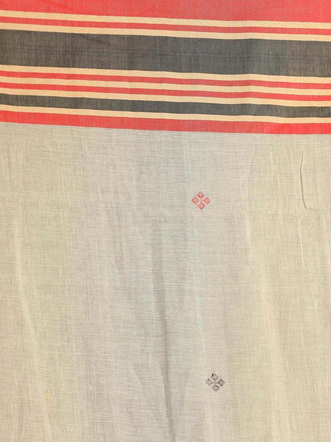 Indethnic White Pure Cotton Ethnic Motifs Design Jamdani - Saree Detail View