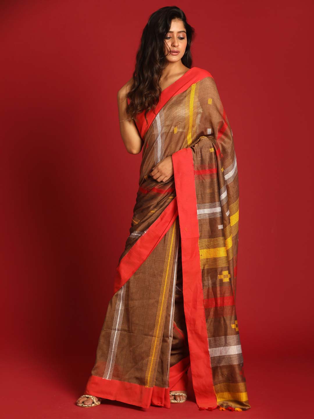 Indethnic Brown Pure Cotton Ethnic Motifs Design Jamdani - View 1