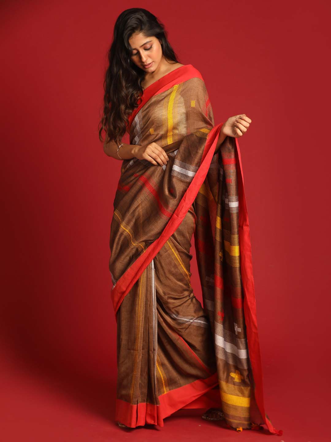 Indethnic Brown Pure Cotton Ethnic Motifs Design Jamdani - View 2