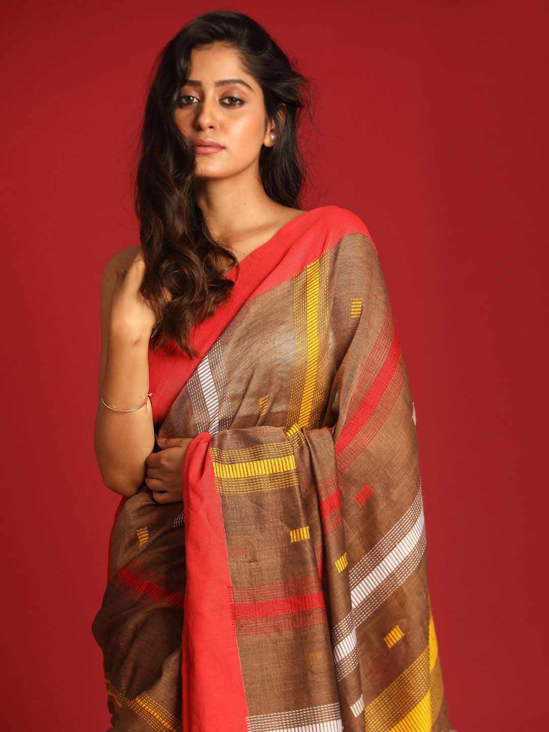 Indethnic Brown Pure Cotton Ethnic Motifs Design Jamdani - View 3