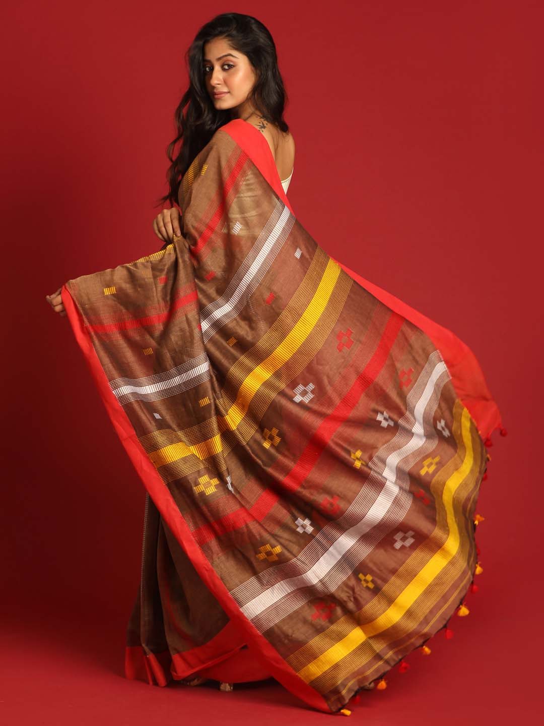 Indethnic Brown Pure Cotton Ethnic Motifs Design Jamdani - View 3