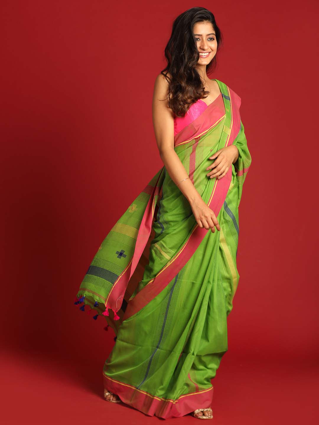 Indethnic Green Pure Cotton Ethnic Motifs Design Jamdani - View 1