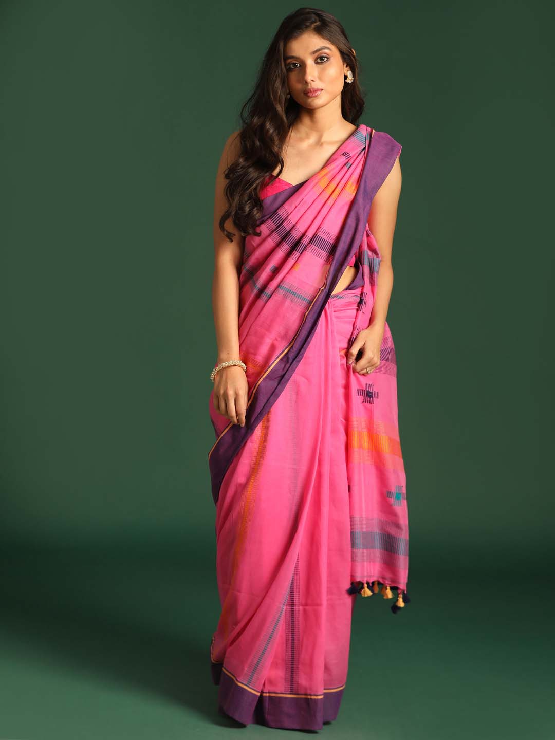 Indethnic Pink Pure Cotton Ethnic Motifs Design Jamdani - View 1