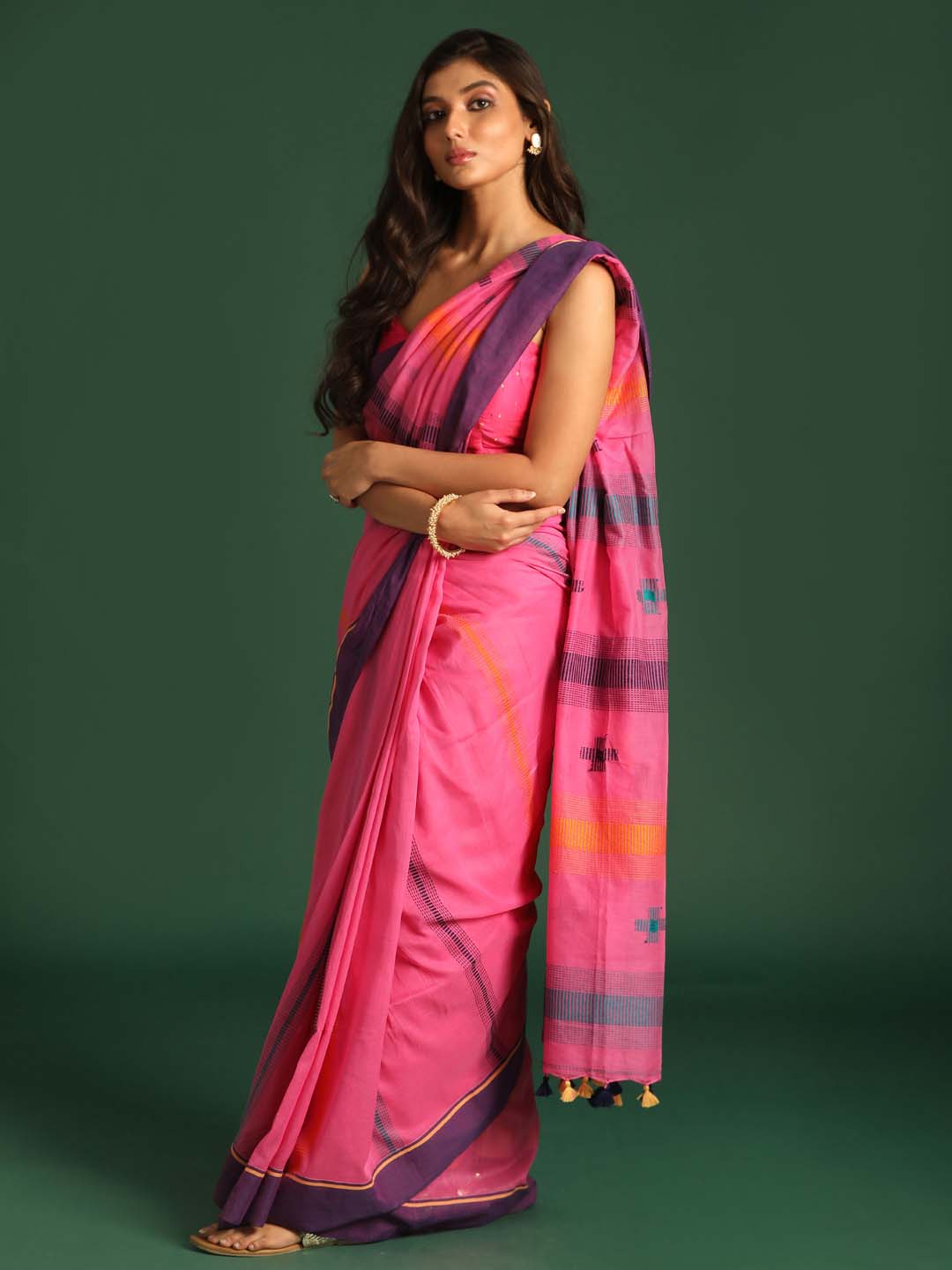 Indethnic Pink Pure Cotton Ethnic Motifs Design Jamdani - View 2