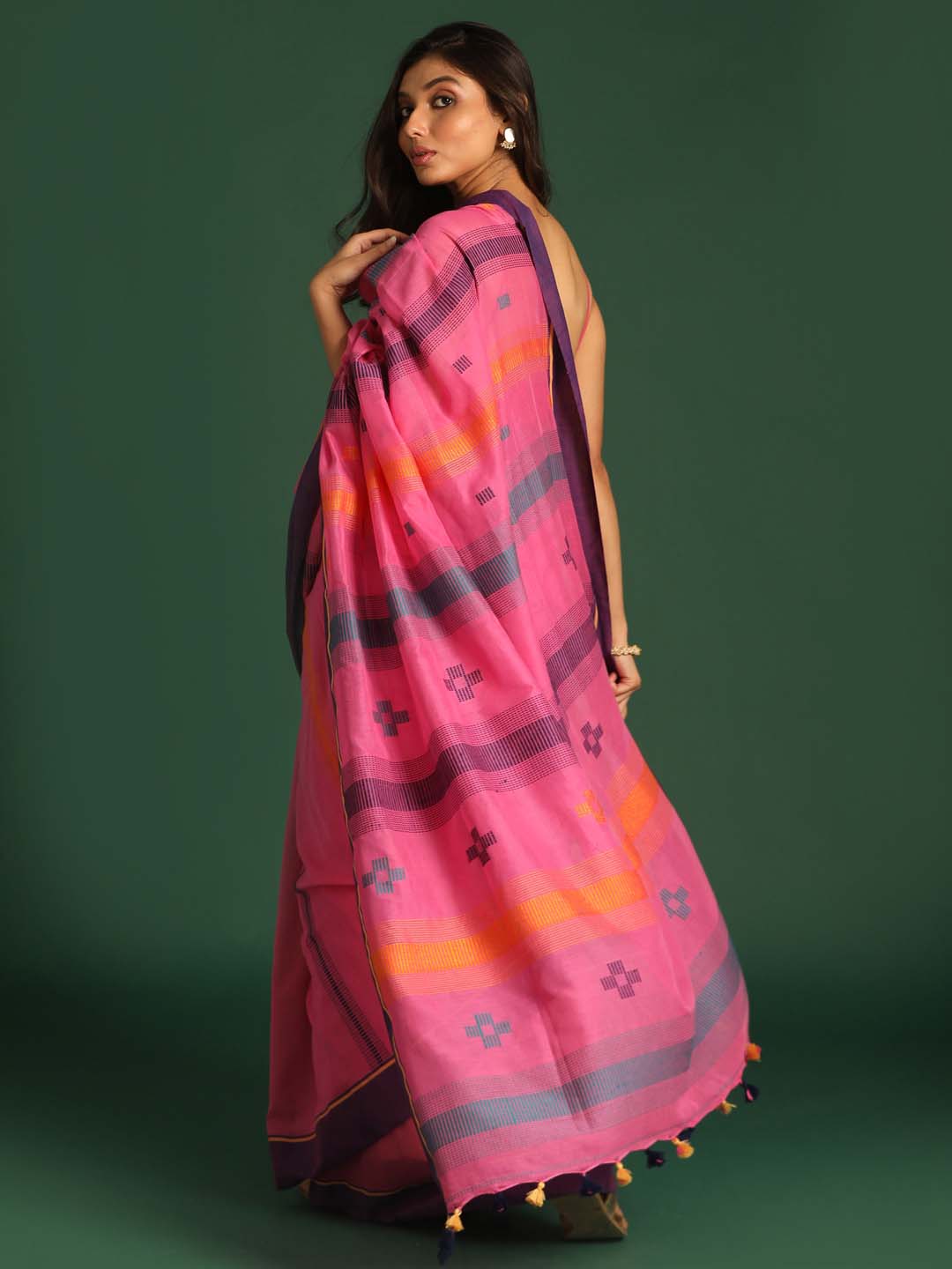 Indethnic Pink Pure Cotton Ethnic Motifs Design Jamdani - View 3