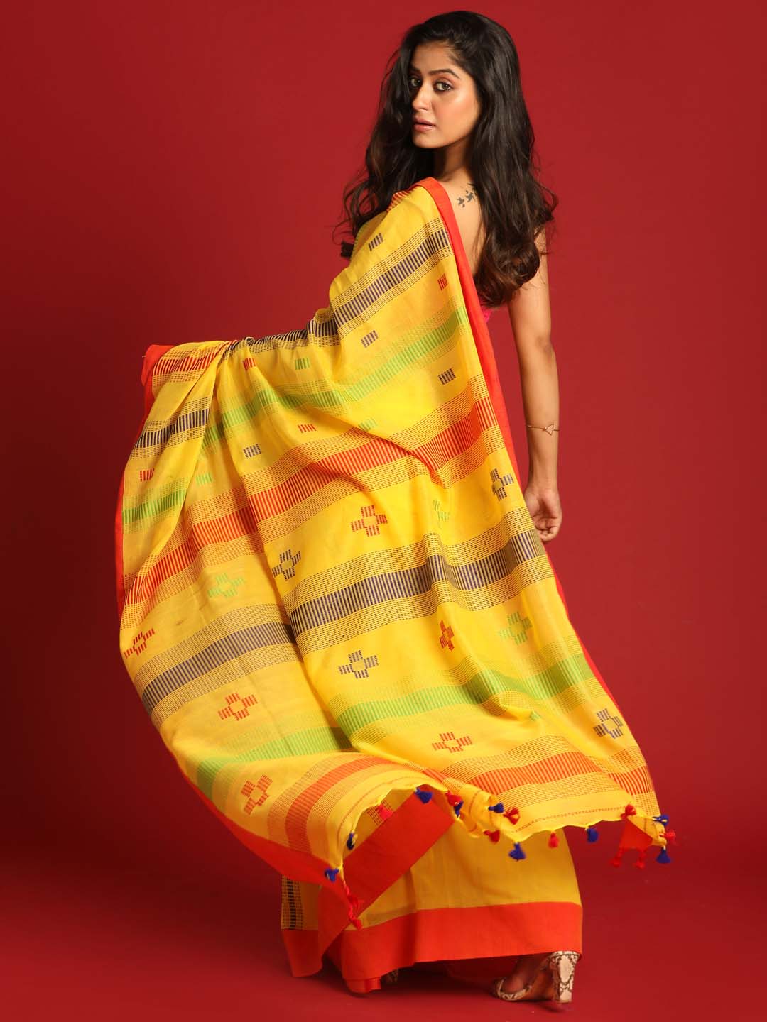 Indethnic Yellow Pure Cotton Ethnic Motifs Design Jamdani - View 3