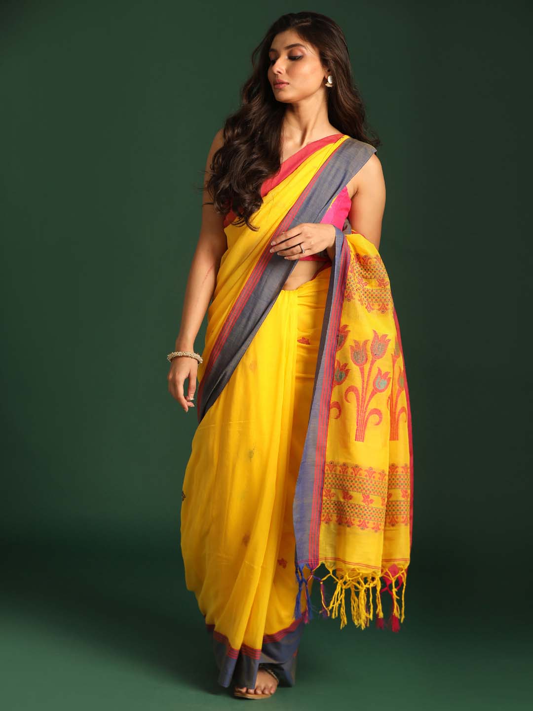 Indethnic Yellow Pure Cotton Ethnic Motifs Design Jamdani - View 1