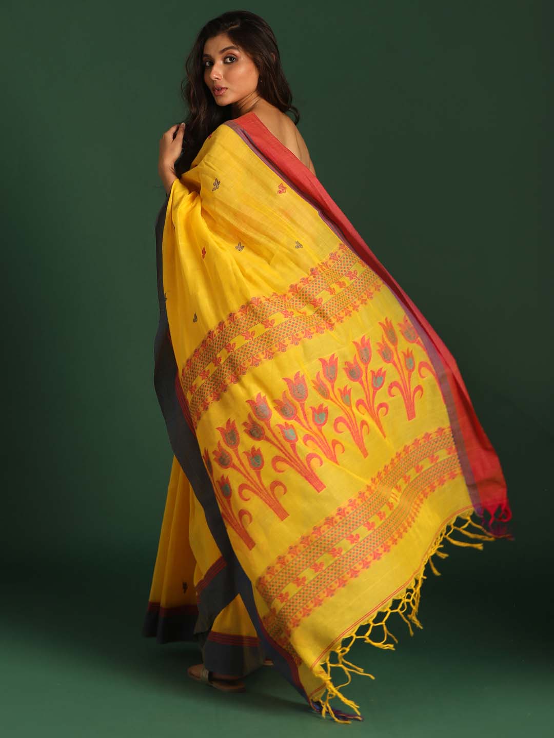 Indethnic Yellow Pure Cotton Ethnic Motifs Design Jamdani - View 3