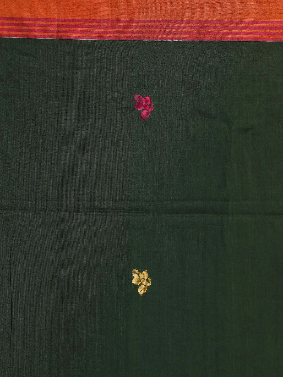 Indethnic Bottle Green Pure Cotton Ethnic Motifs Design Jamdani - Saree Detail View