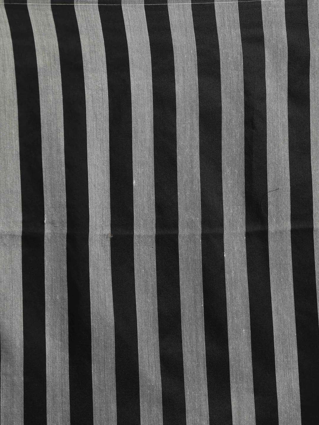 Indethnic Black Saree with Grey Striped Pleats and Pallu - Saree Detail View
