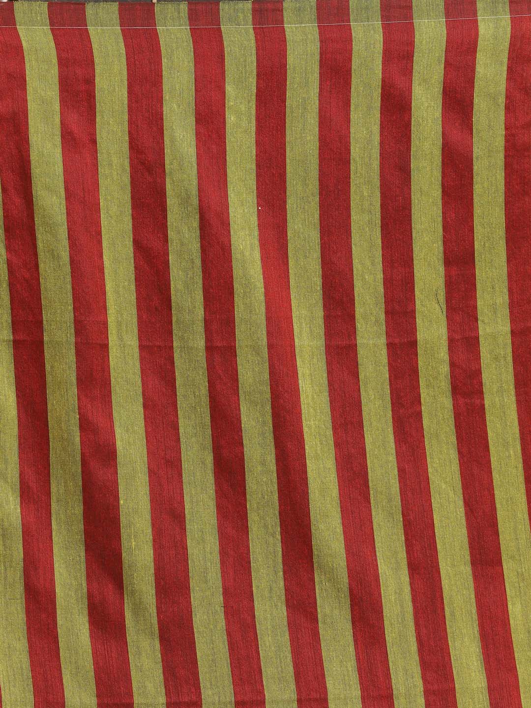 Indethnic Red Saree with Olive Striped Pleasts and Pallu - Saree Detail View