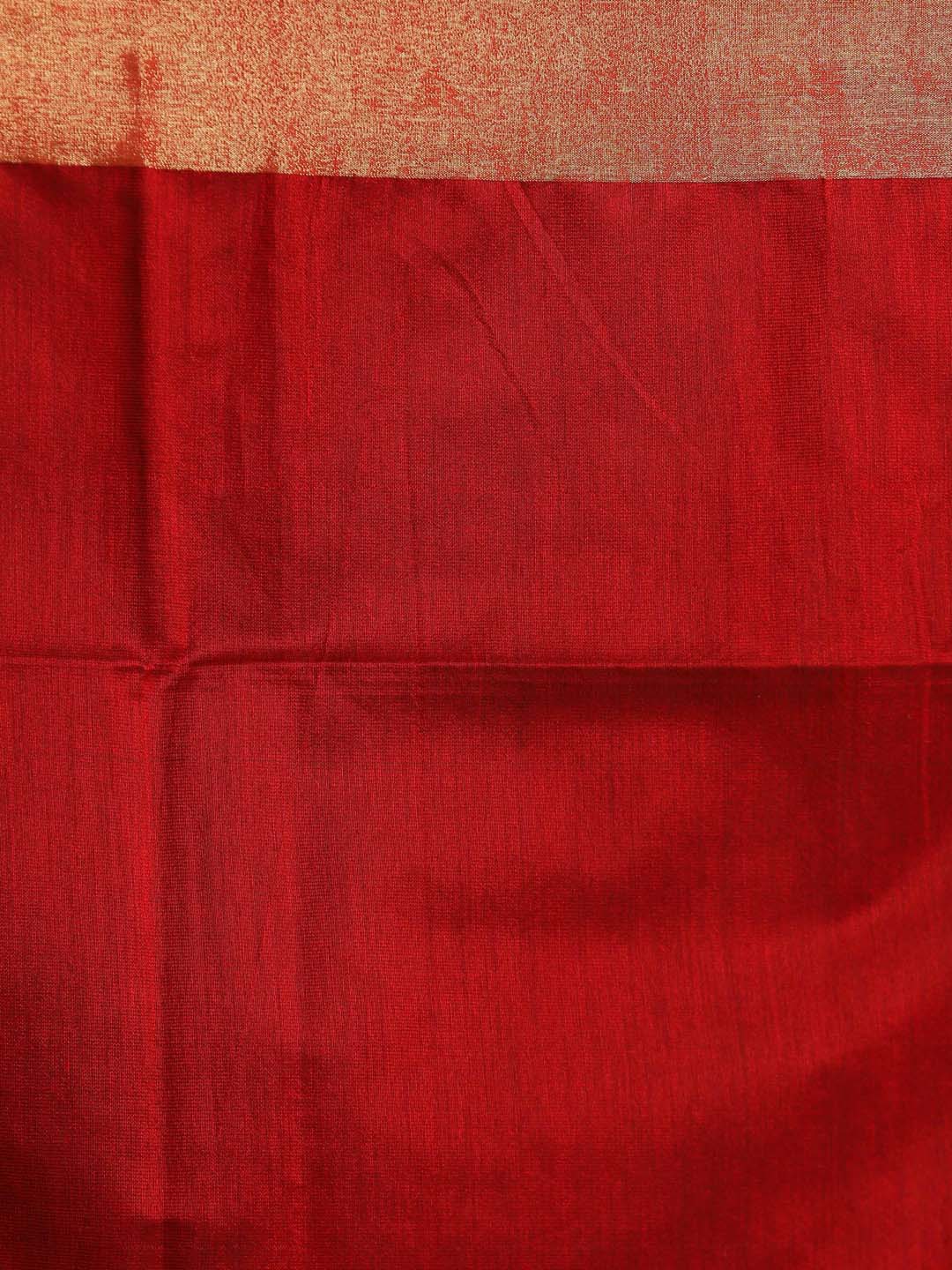 Indethnic Red Cotton Blend Colour Blocked Design Jamdani - Saree Detail View