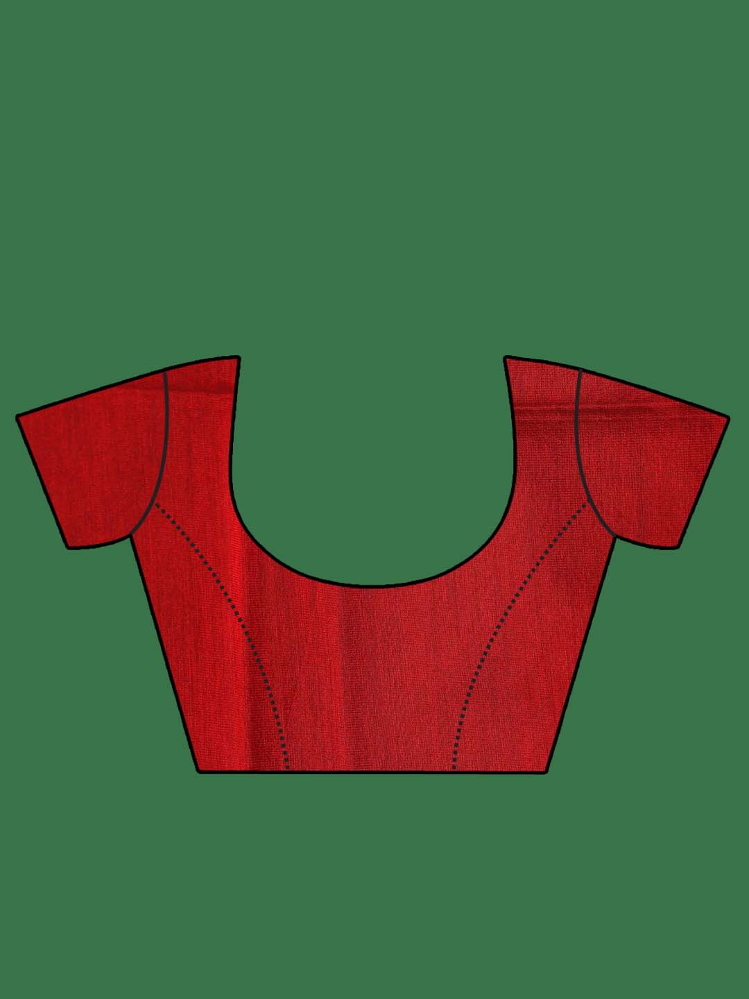 Indethnic Red Cotton Blend Colour Blocked Design Jamdani - Blouse Piece View