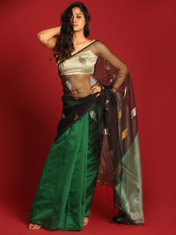VERDANT NIGHT (HANDLOOM COTTON BLEND SAREE)