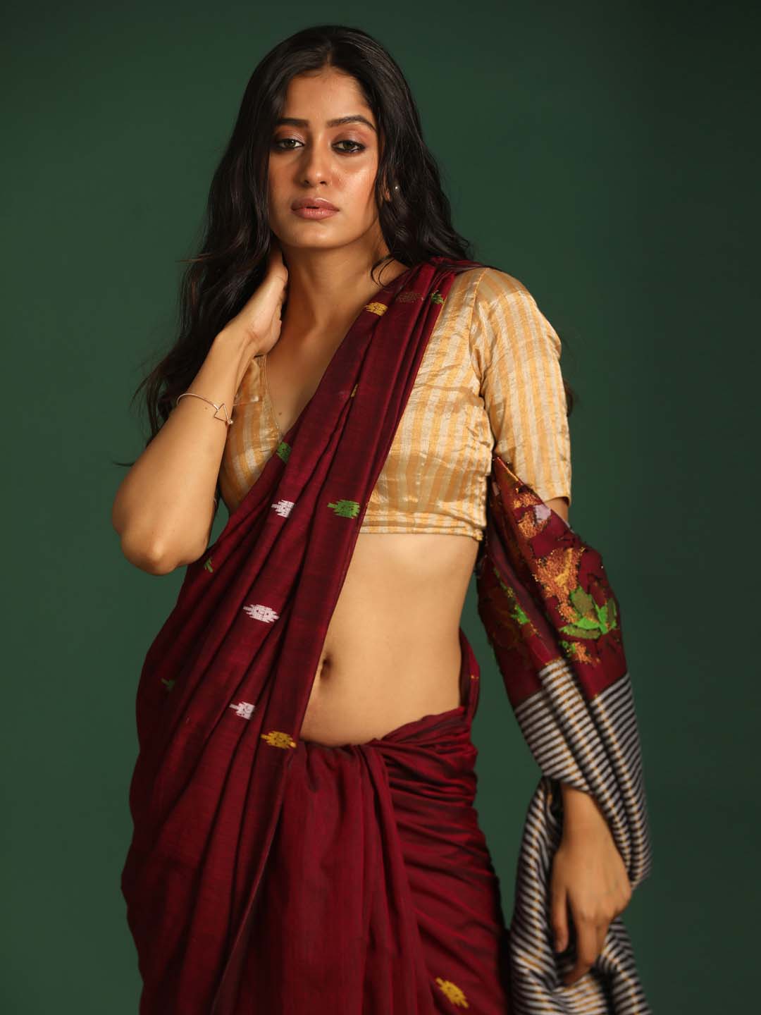 Indethnic Maroon Cotton Blend Ethnic Motifs Design Jamdani - View 3