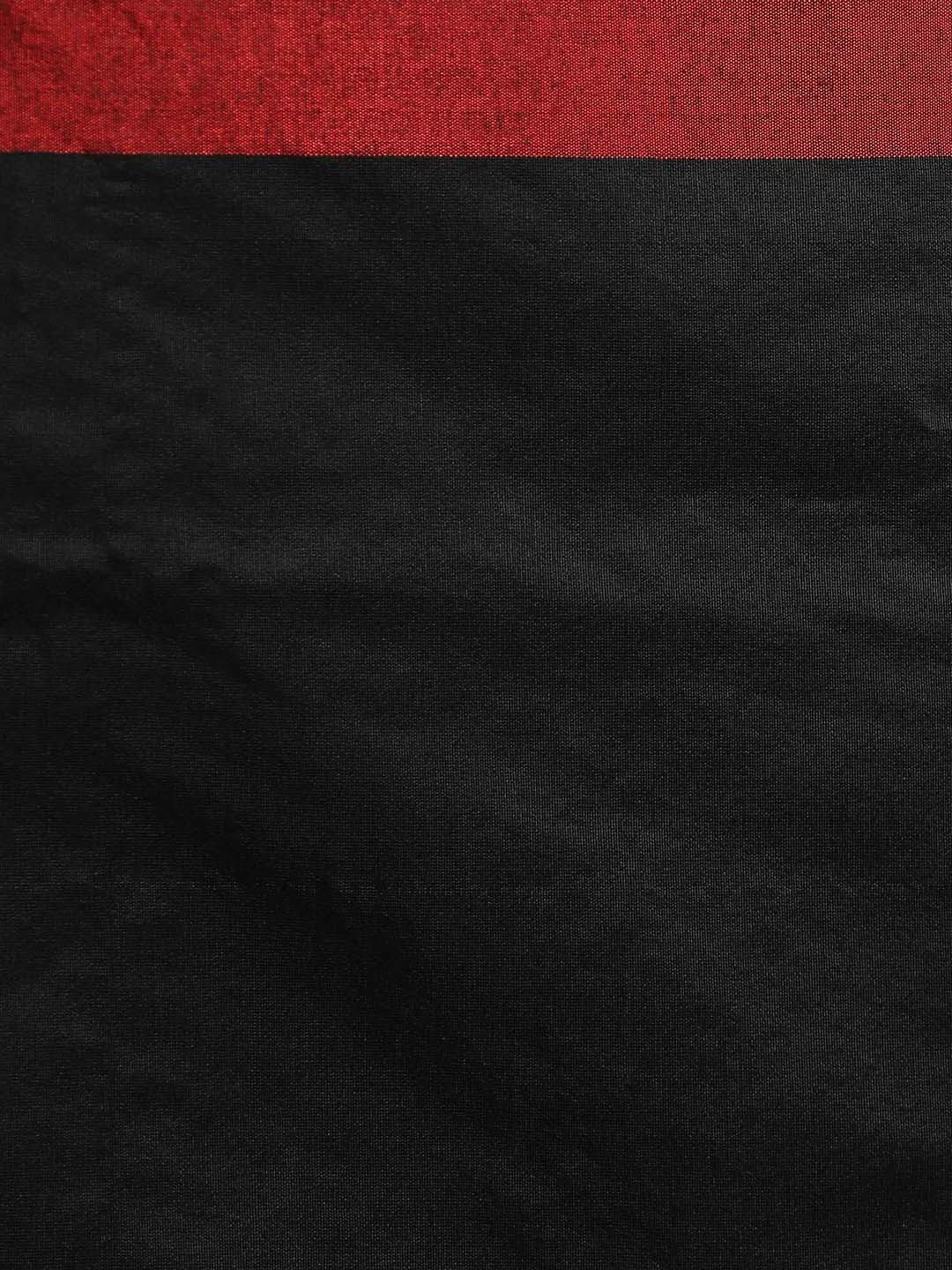 Indethnic Black and Orange Solid Colour Blocked Saree - Saree Detail View