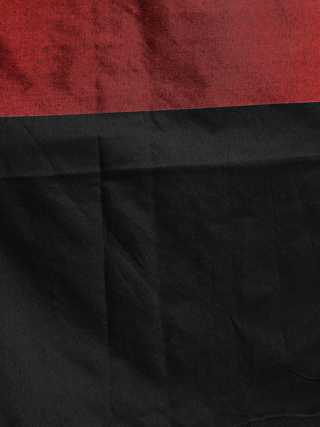 Indethnic Black and Khaki Solid Colour Blocked Saree - Saree Detail View