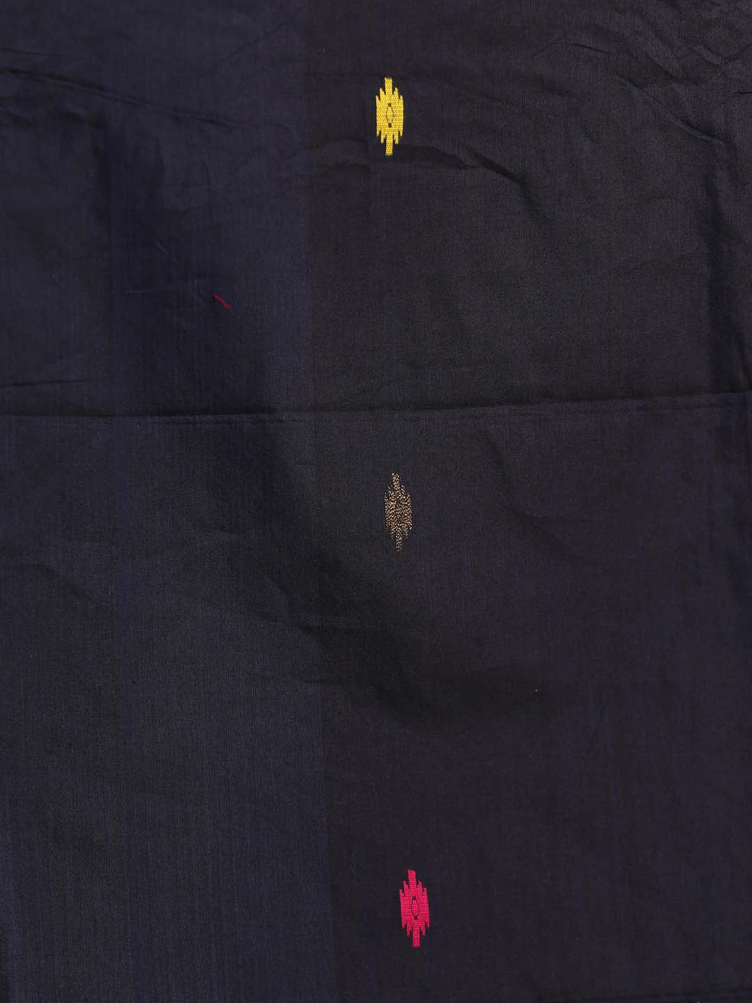 Indethnic Navy Blue Cotton Blend Ethnic Motifs Design Jamdani - Saree Detail View