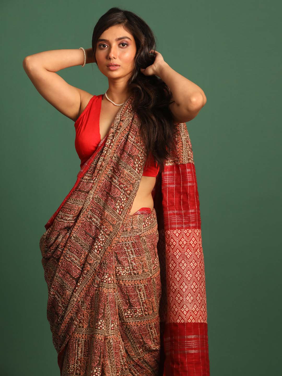 Indethnic Red Liva Printed Saree - View 2