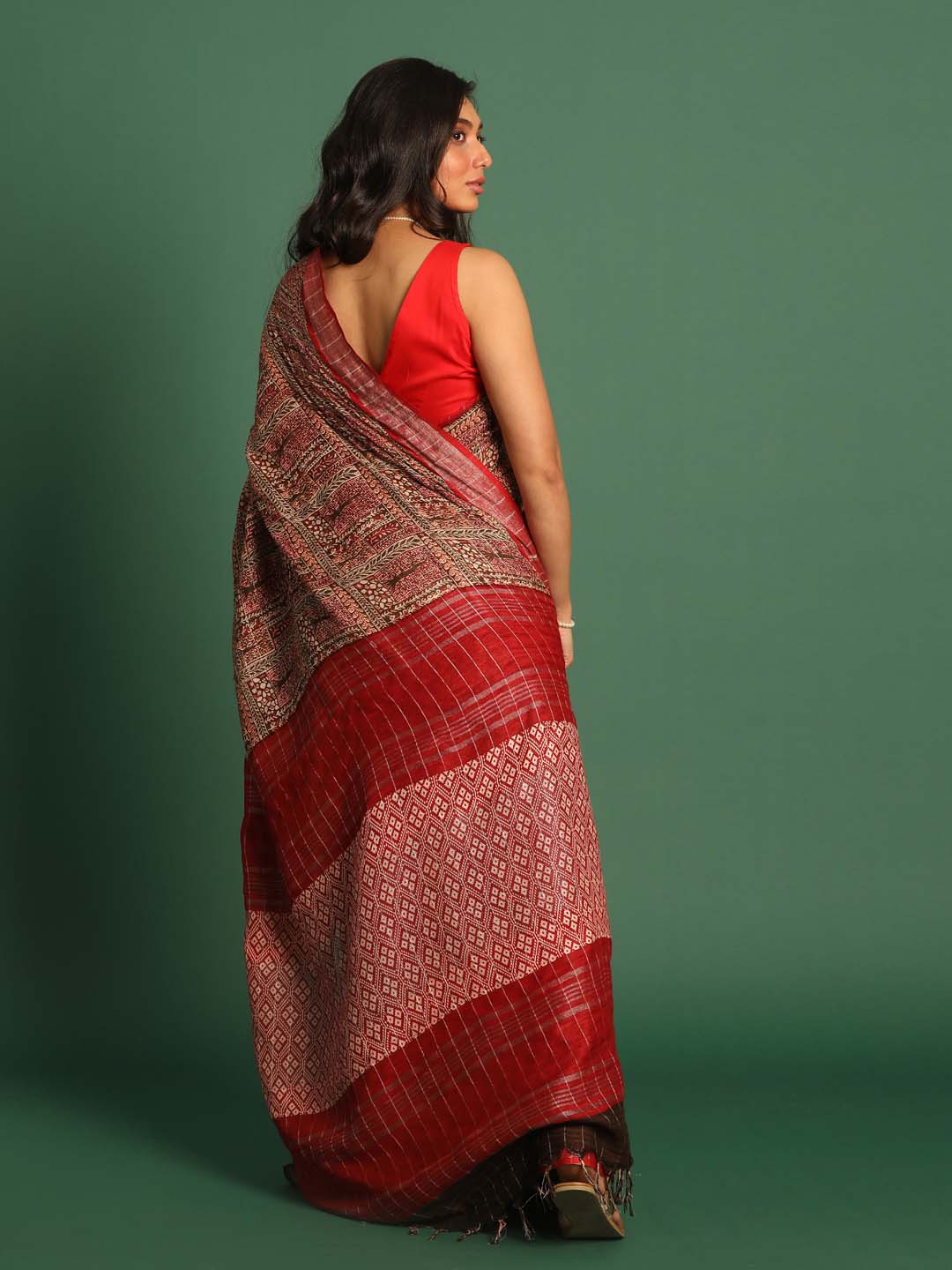 Indethnic Red Liva Printed Saree - View 3