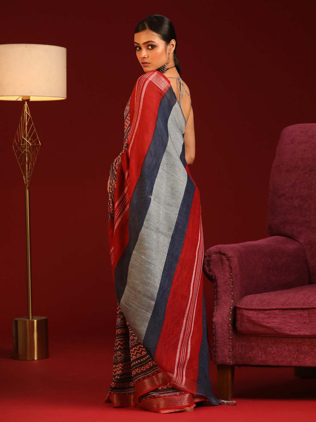 Indethnic Red Liva Printed Saree - View 3