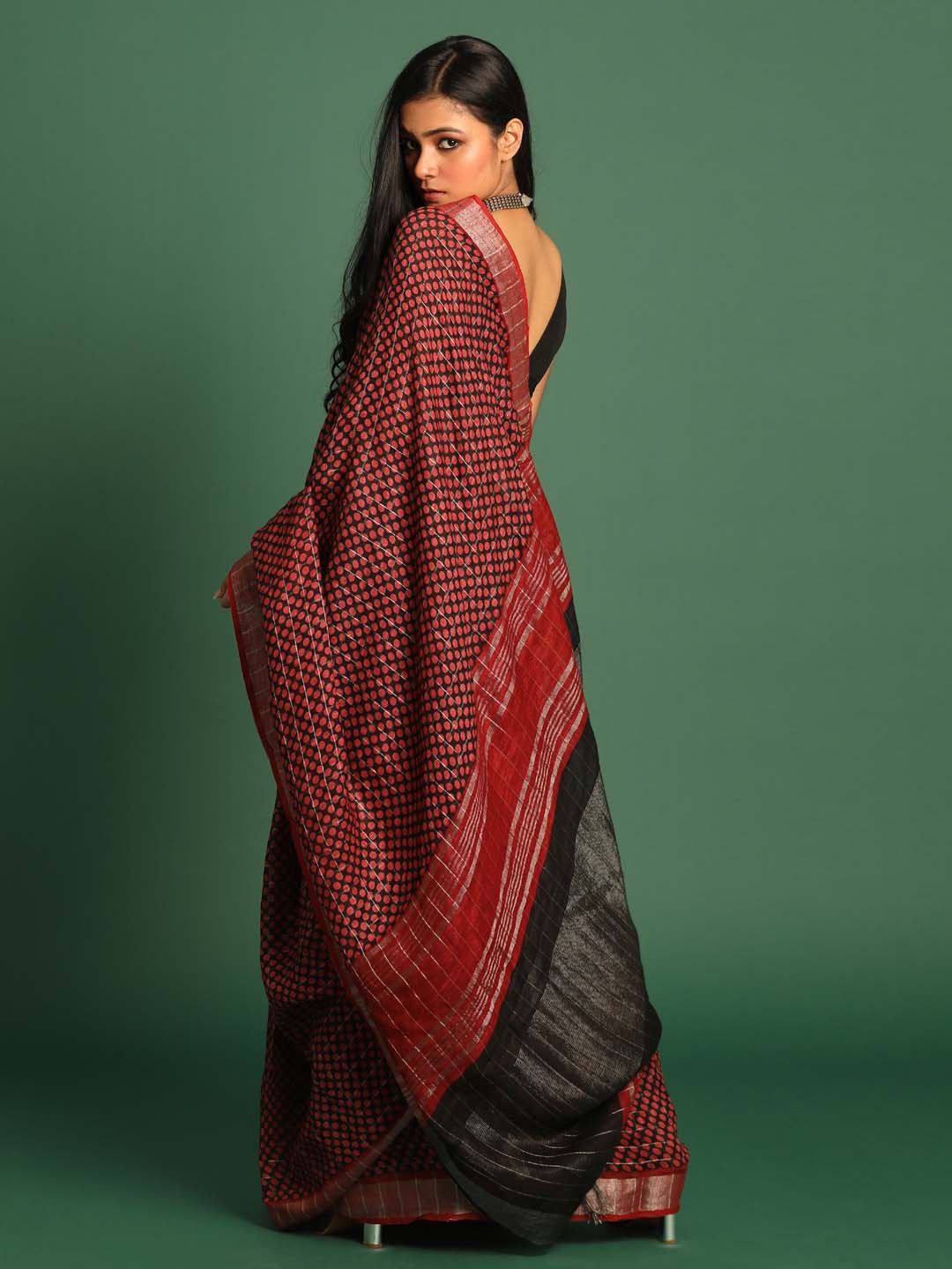 Indethnic Red Liva Printed Saree - View 3