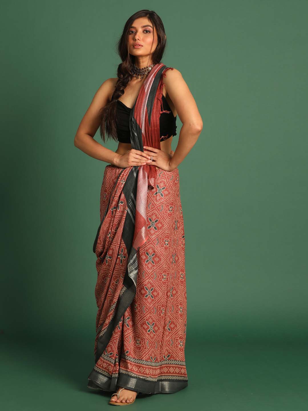 Indethnic Red Liva Printed Saree - View 2