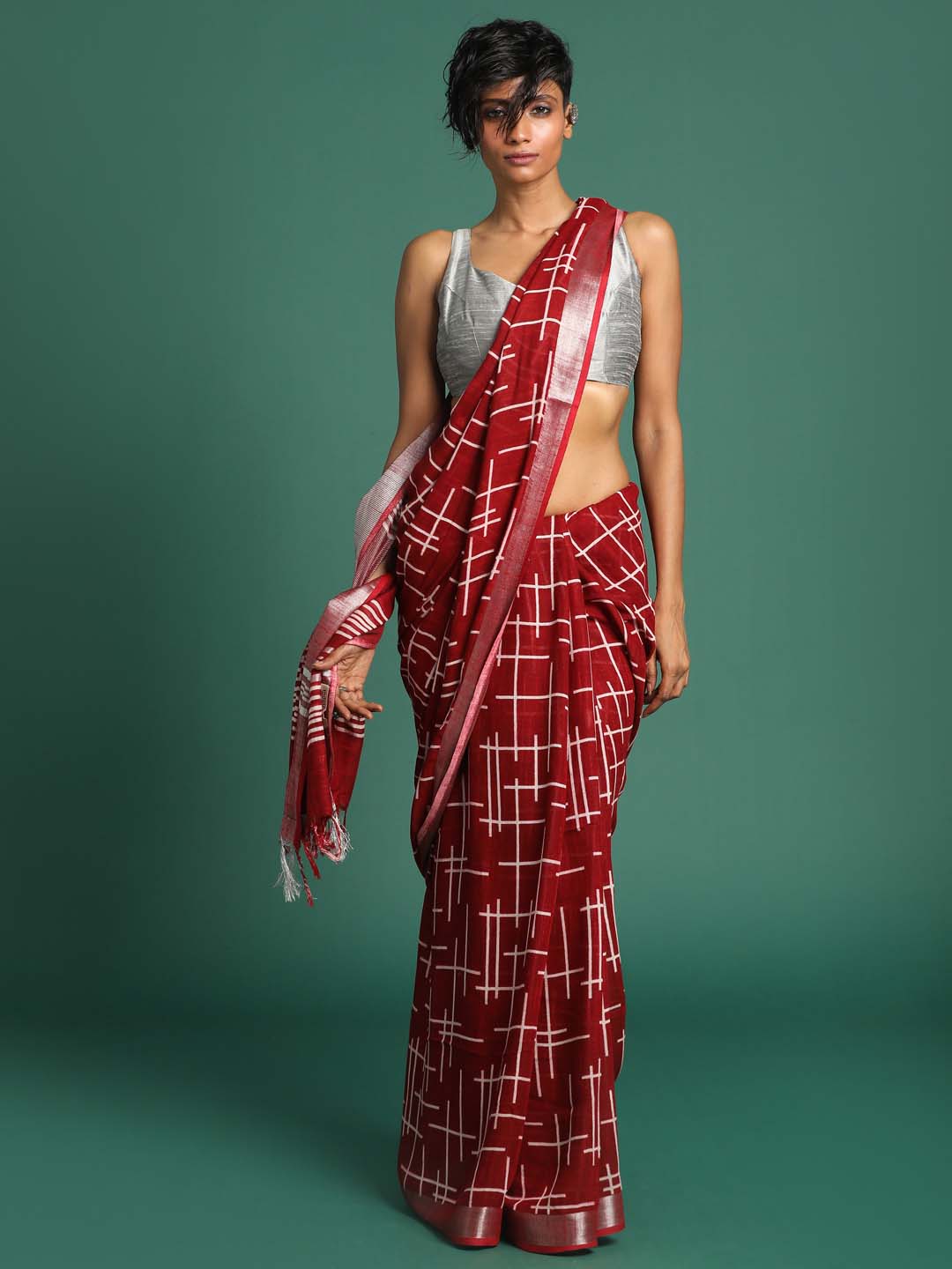 Indethnic Red Liva Printed Saree - View 2