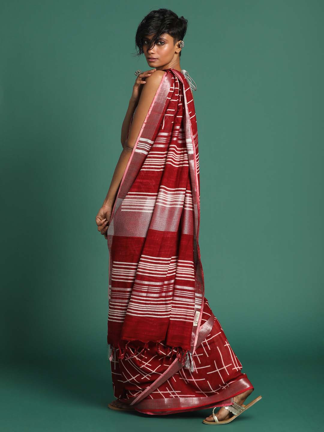 Indethnic Red Liva Printed Saree - View 3