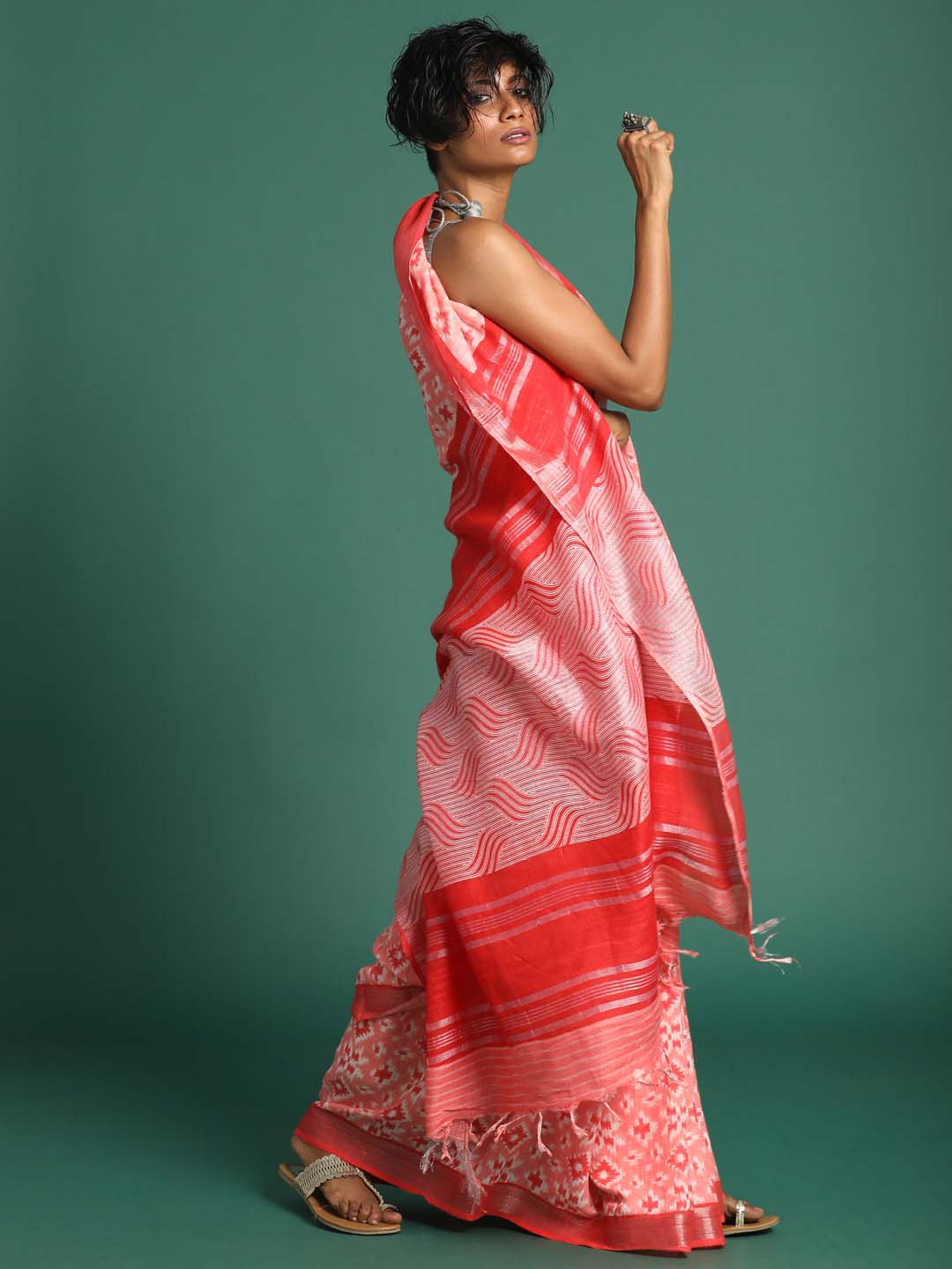 Indethnic Red Liva Printed Saree - View 3