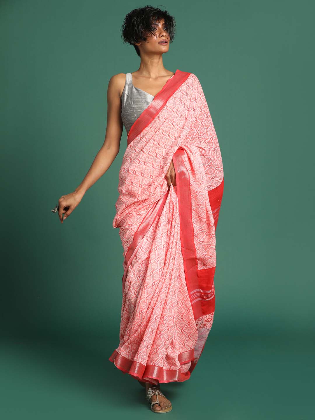 Indethnic Red Liva Printed Saree - View 3