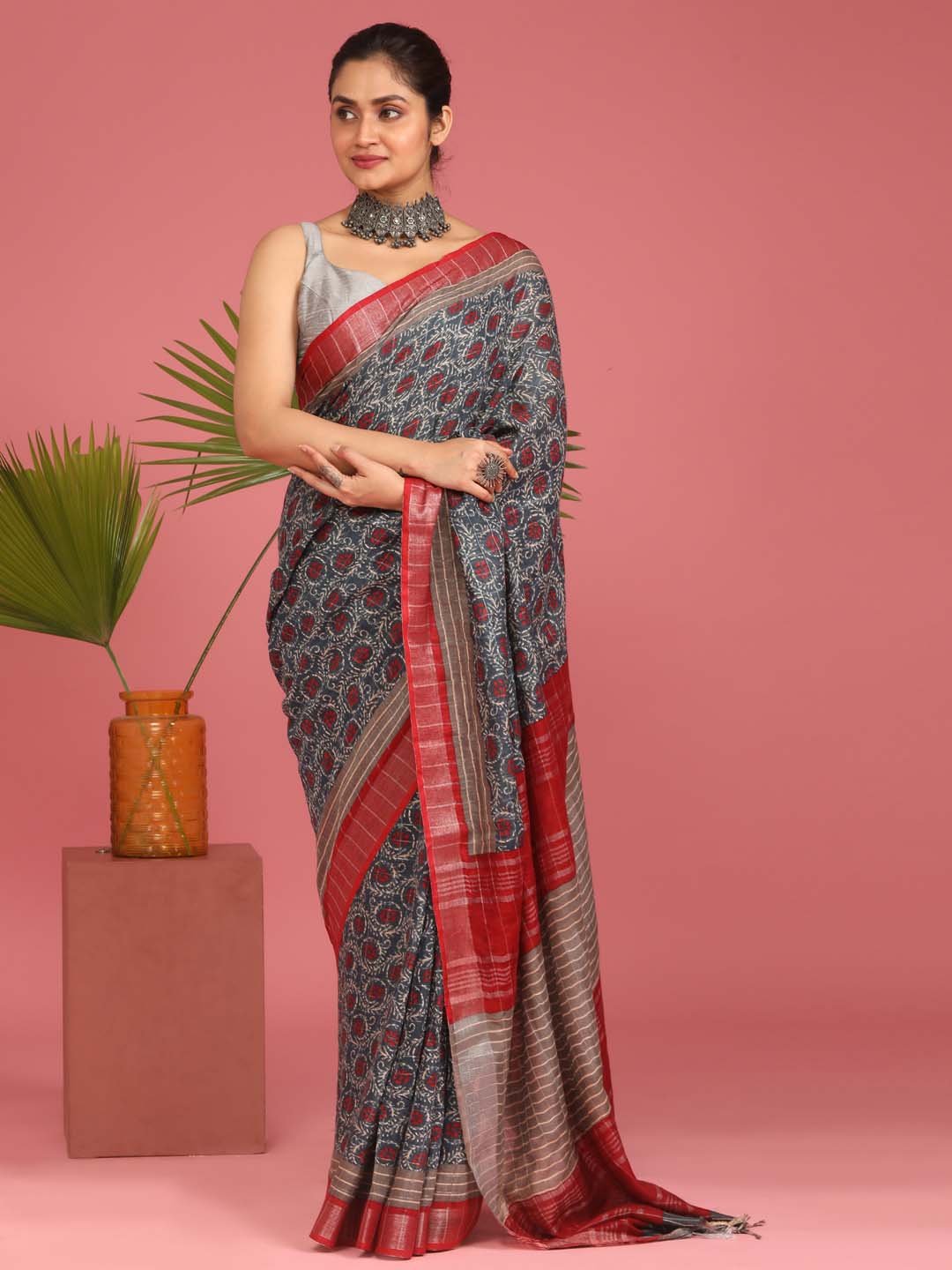 Indethnic Blue Liva Printed Saree - View 2