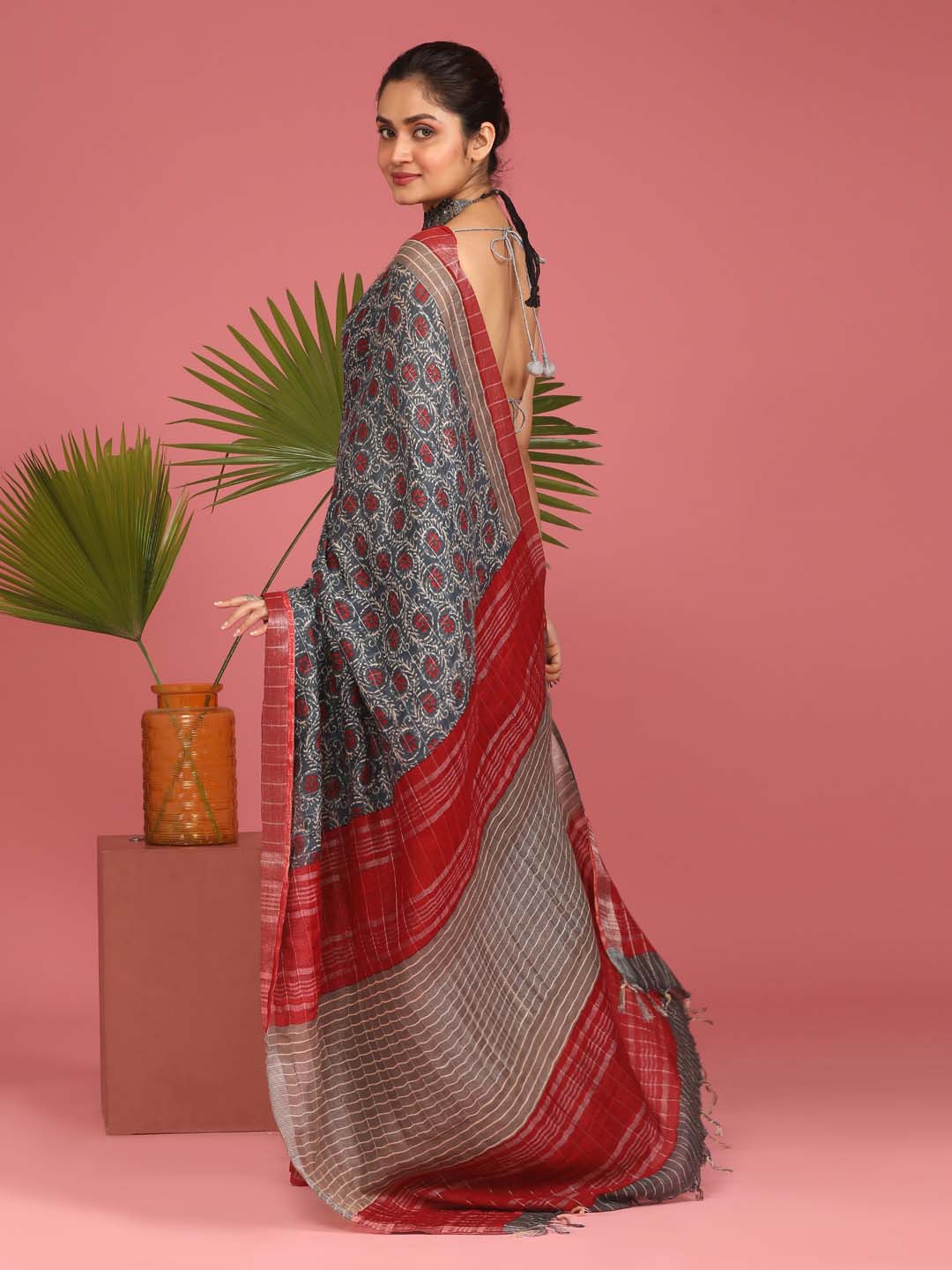 Indethnic Blue Liva Printed Saree - View 3