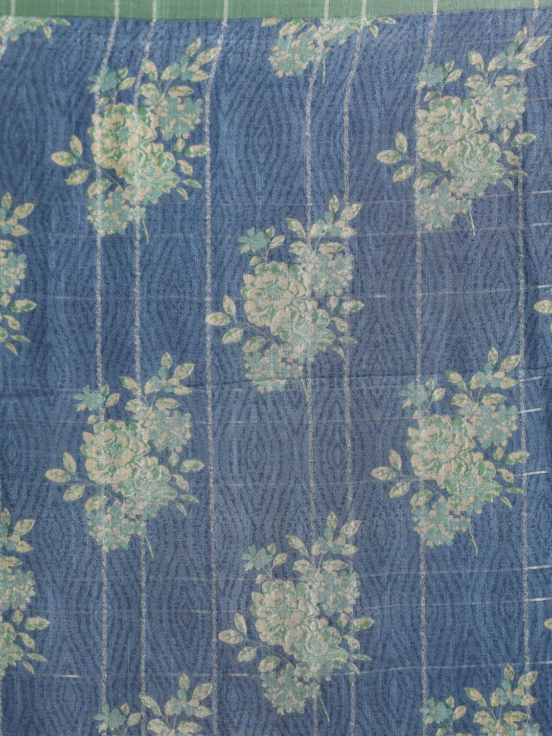Indethnic Blue Liva Printed Saree - Saree Detail View