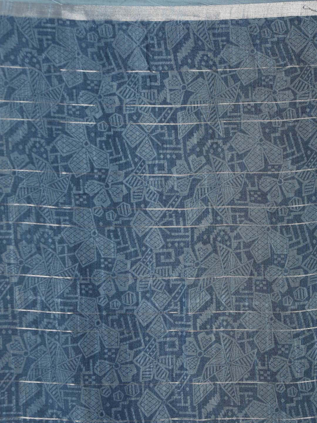 Indethnic Blue Liva Printed Saree - Saree Detail View