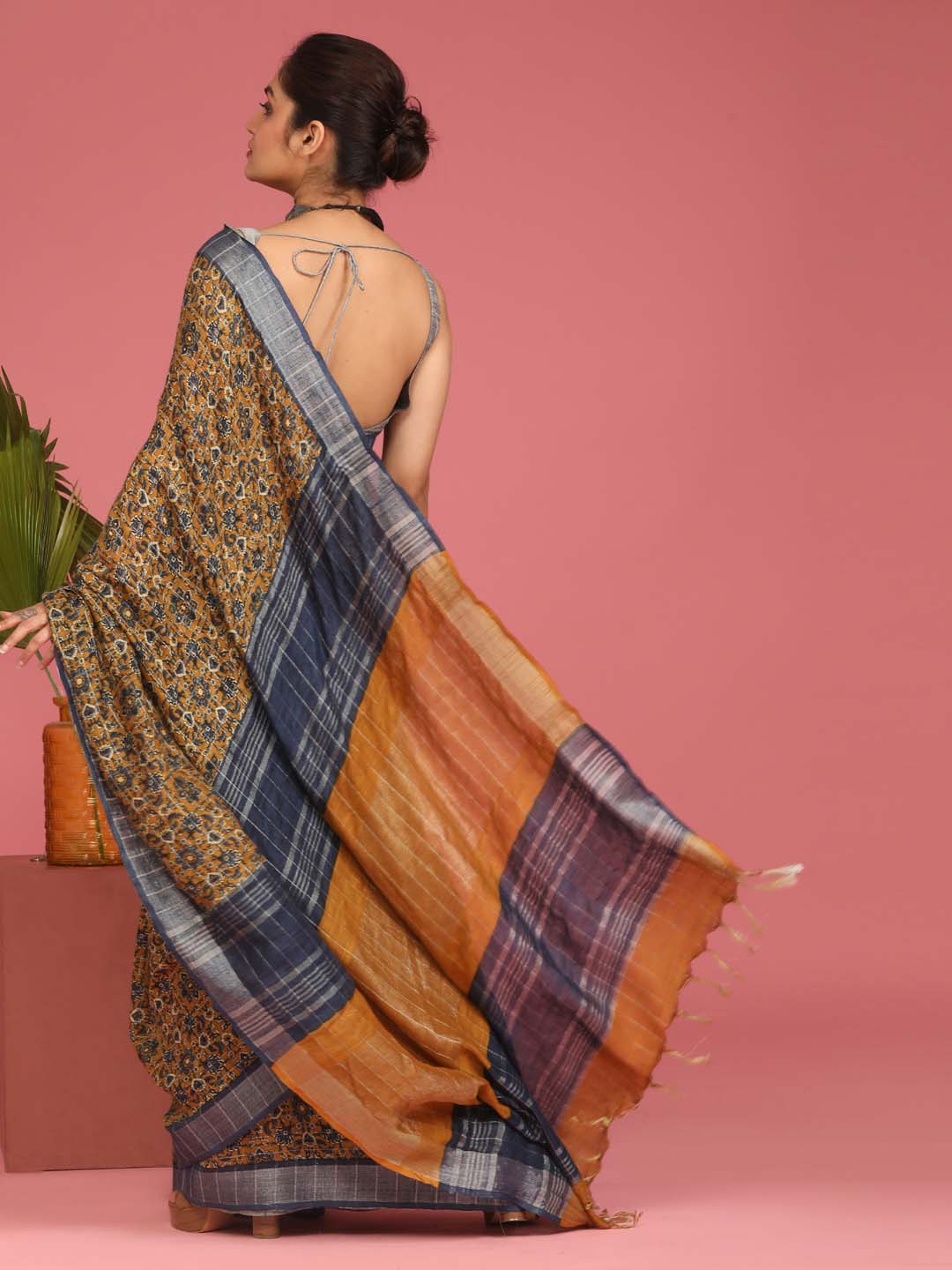 Indethnic Brown Liva Printed Saree - View 3