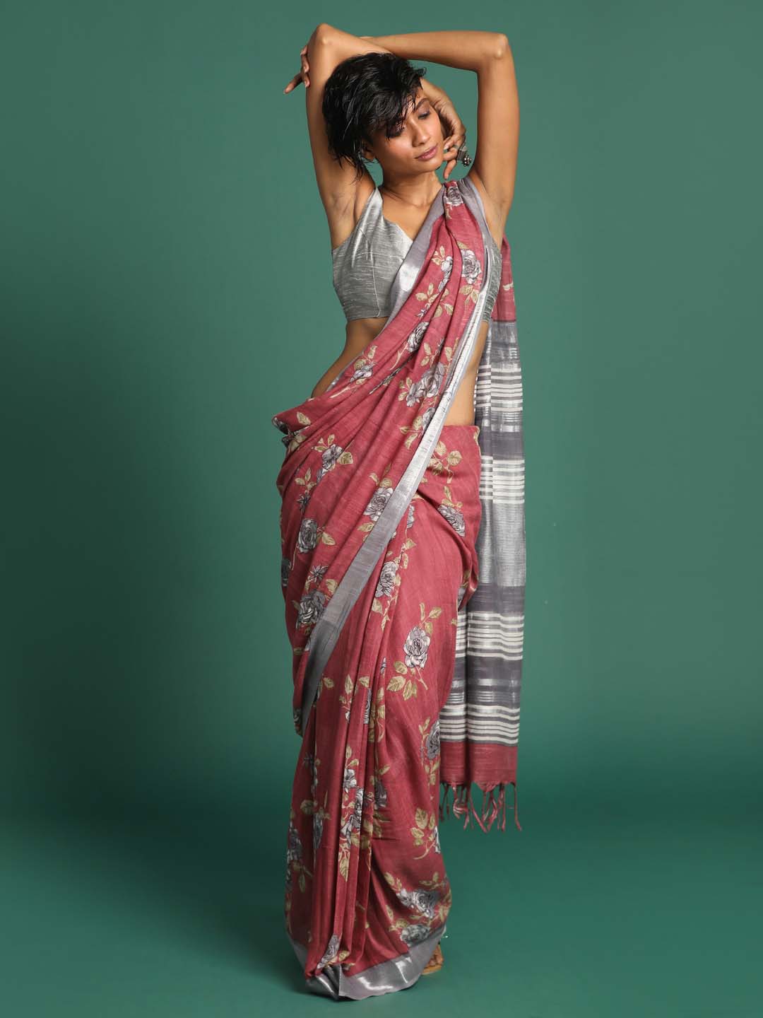 Indethnic Coral Liva Printed Saree - View 2