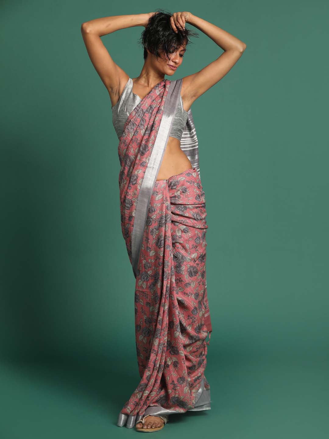 Indethnic Coral Liva Printed Saree - View 2