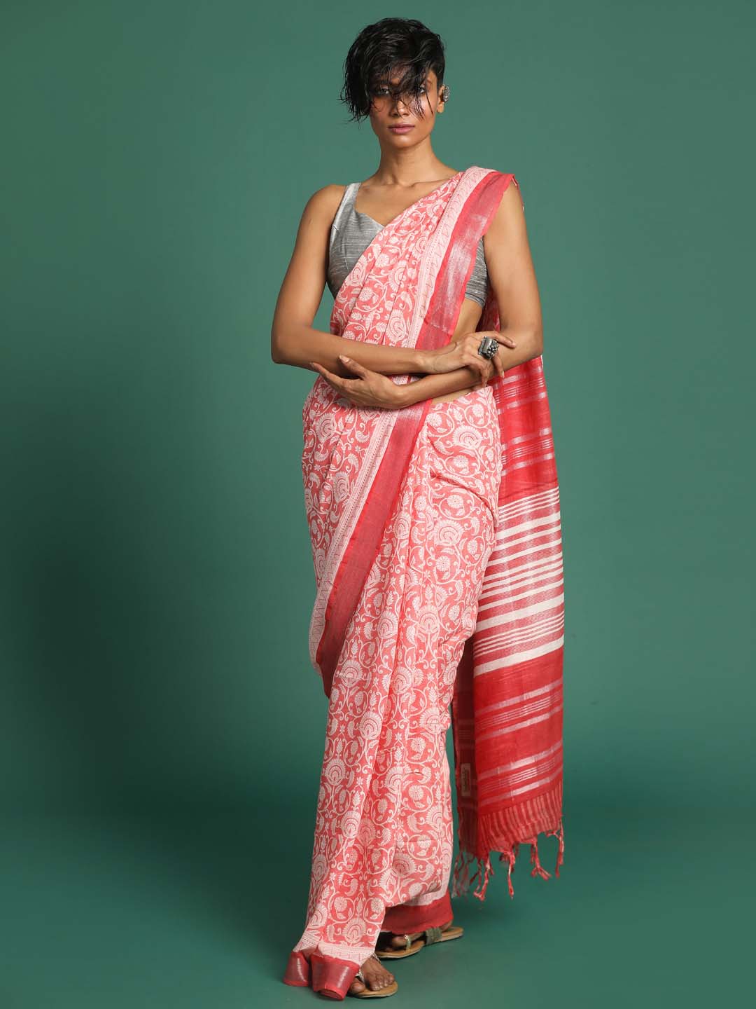 Indethnic Coral Liva Printed Saree - View 2